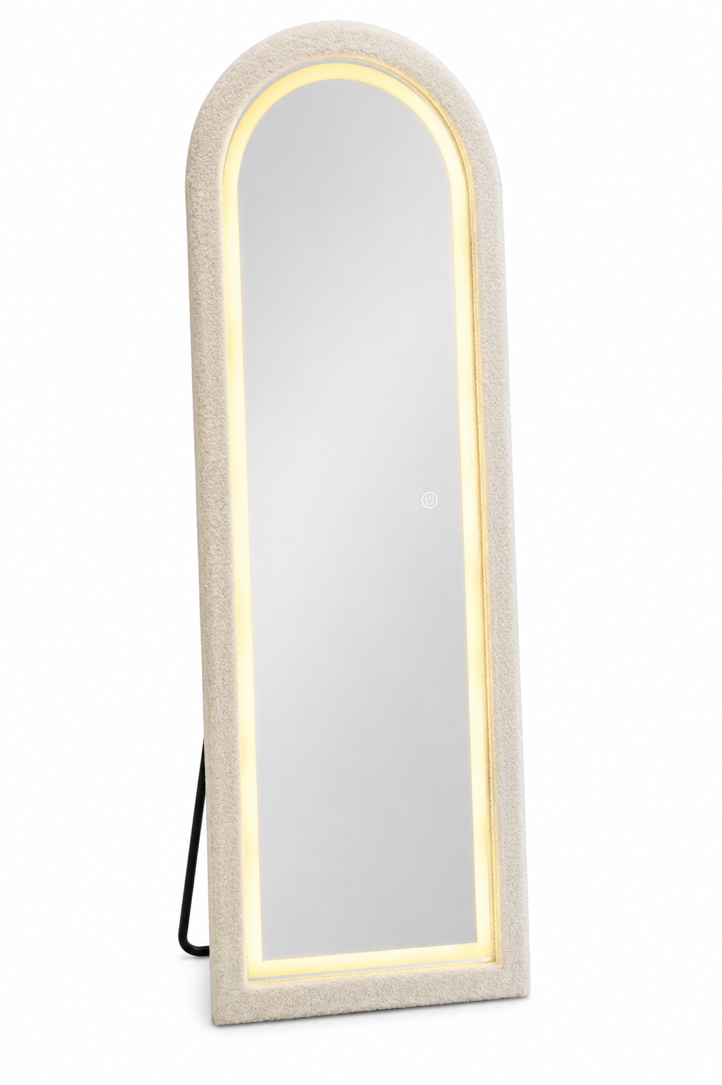 Staande Spiegel 170x60 cm – Teddy Stoffen Frame – 3 LED Lichtkleuren – Passpiegel & Wandspiegel- Dimbaar