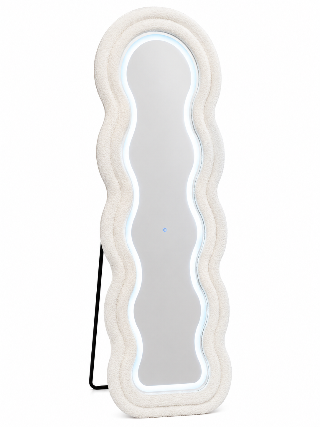 DecoVibe Organische Staande Spiegel 170x60 cm – Witte Teddy Passpiegel met Dimbare LED Verlichting – 3 Lichtkleuren – Touchbediening – Wandspiegel