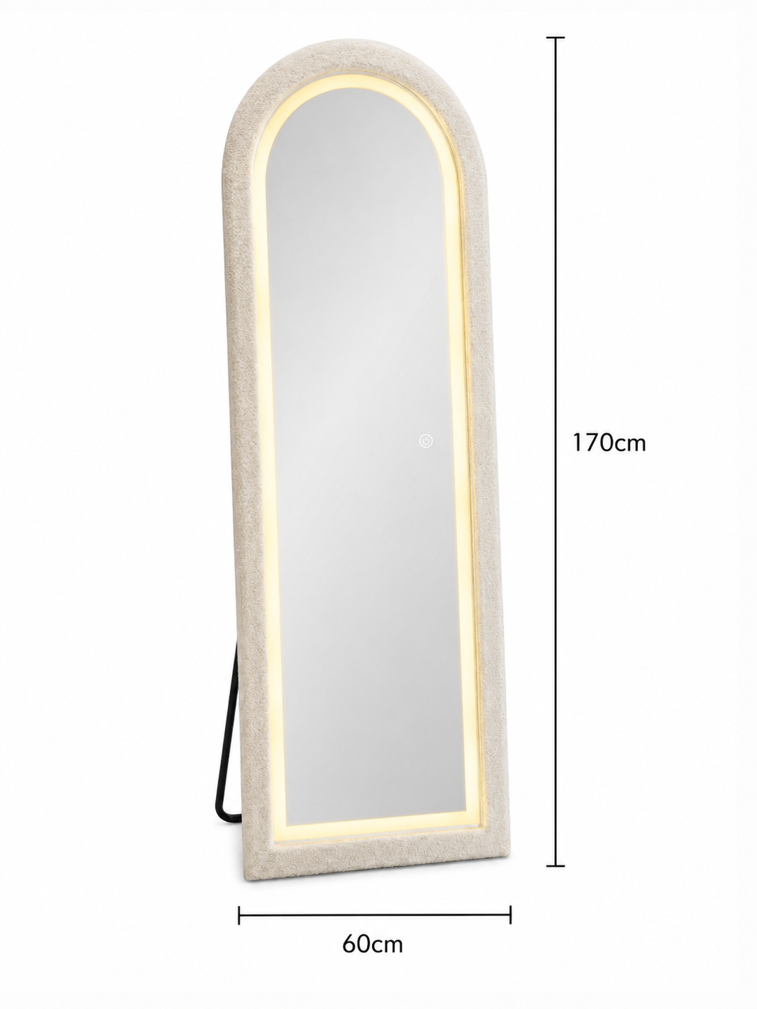 Staande Spiegel 170x60 cm – Teddy Stoffen Frame – 3 LED Lichtkleuren – Passpiegel & Wandspiegel- Dimbaar
