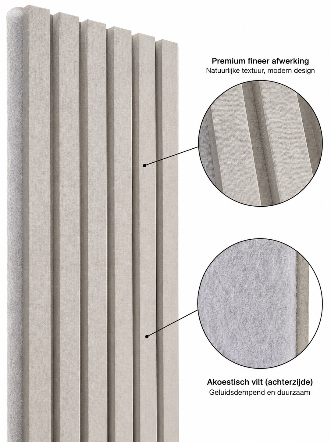 Akoestische wandpanelen Beige kleurcode 99 – 270 x 60 x 2,2 cm