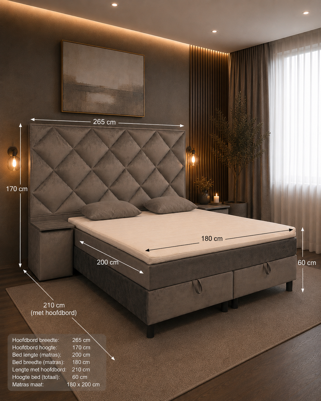 Boxspring Londen  180x200 – Luxe Bed met nachtkastjes