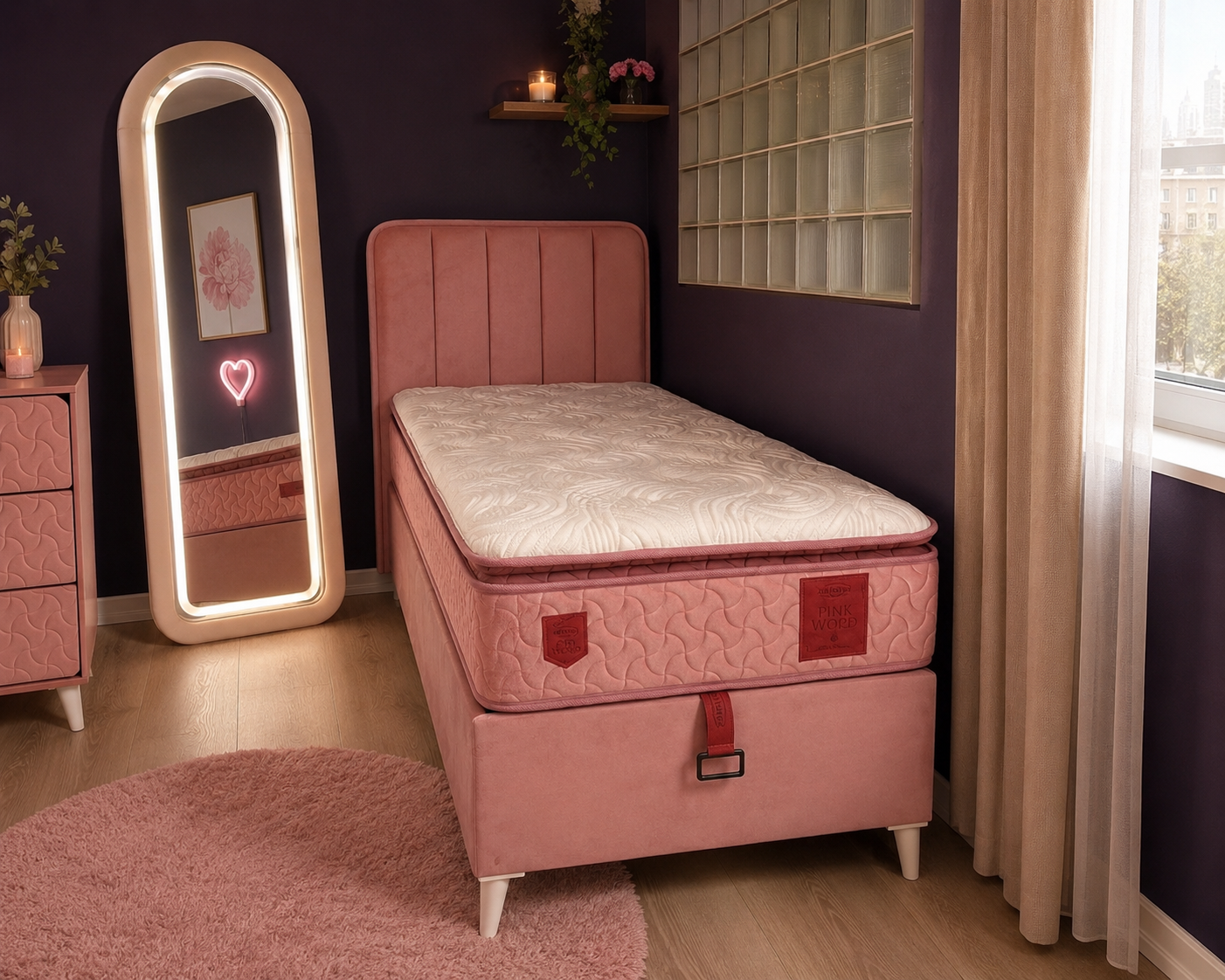 Boxspring Roze 90 x 200
