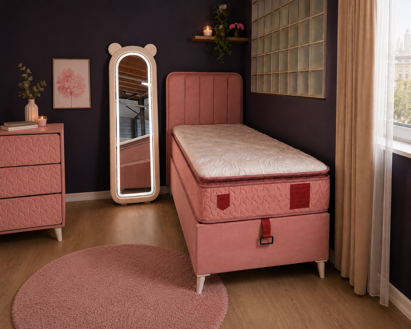 Boxspring Roze 90 x 200