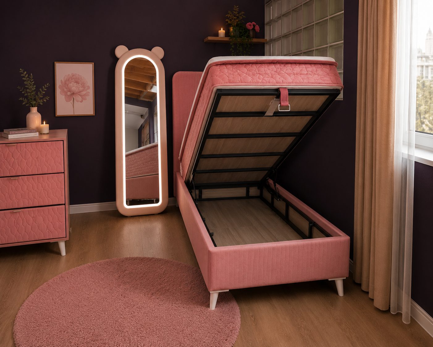 Boxspring Roze 90 x 200