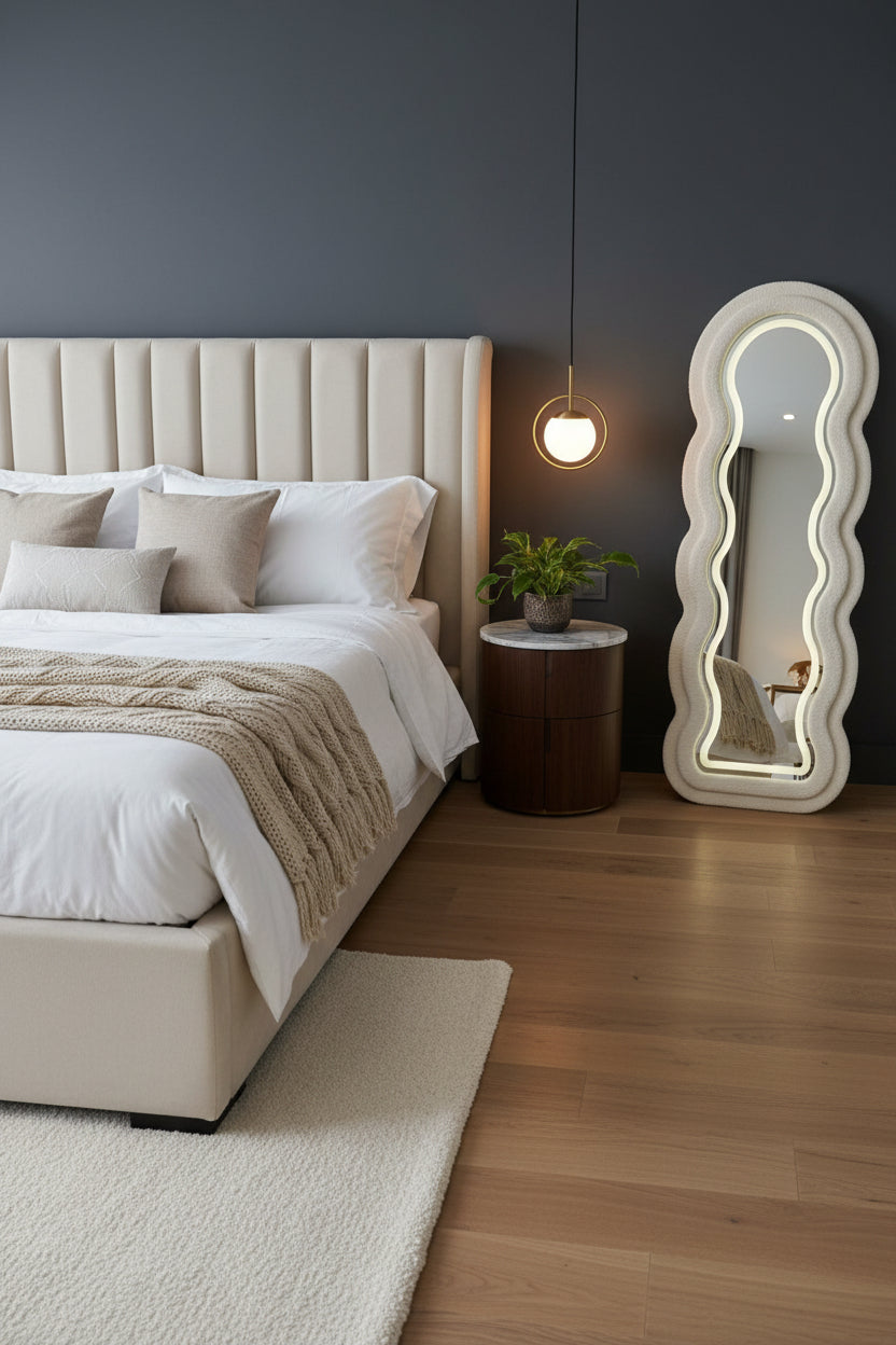 Full Body Staanspiegel 170x60 – LED Verlichting & Witte Teddy Look