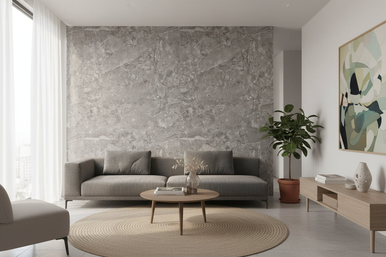 Bambooplaat Grijs Marmer 280×122 cm – Natuurlijke Wandbekleding | 5 mm