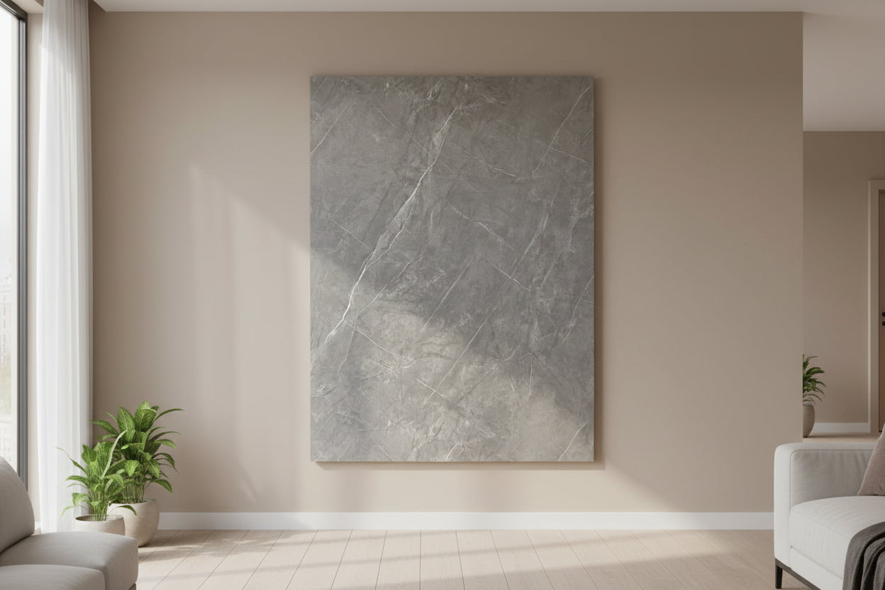 Bambooplaat Grijs Marmer 280×122 cm – Natuurlijke Wandbekleding | 5 mm